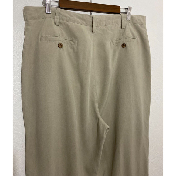 Tommy Bahama Size 38 Tan Straight Pleated Pants Men 100% Silk Chino Relax Casual - Picture 5 of 7